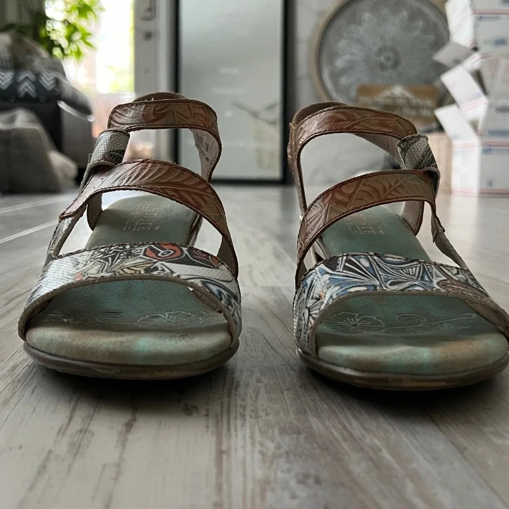 Spring Step L'Artiste Marvel Leather Sandals Multi Color Floral Boho Heel 38
